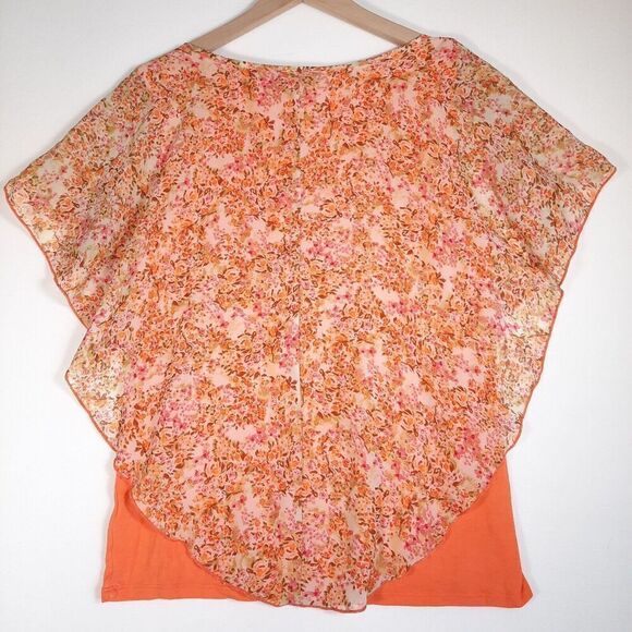 Naif Sheer Flowy Cottagecore Orange Floral Stretch Liner Crochet Trim SZ Medium - Picture 5 of 10